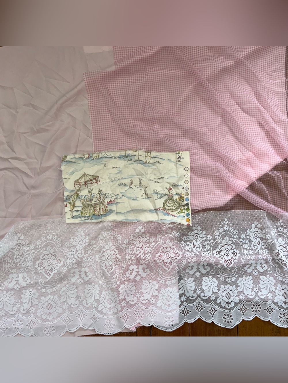Pink Fabric Remnants and Lace